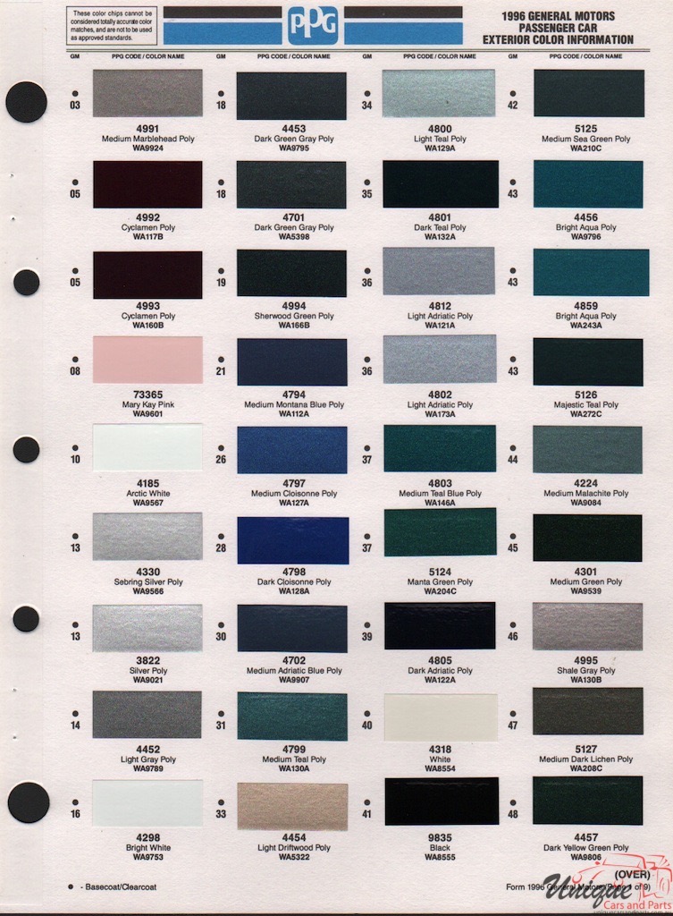 1996 General Motors Paint Charts PPG 1